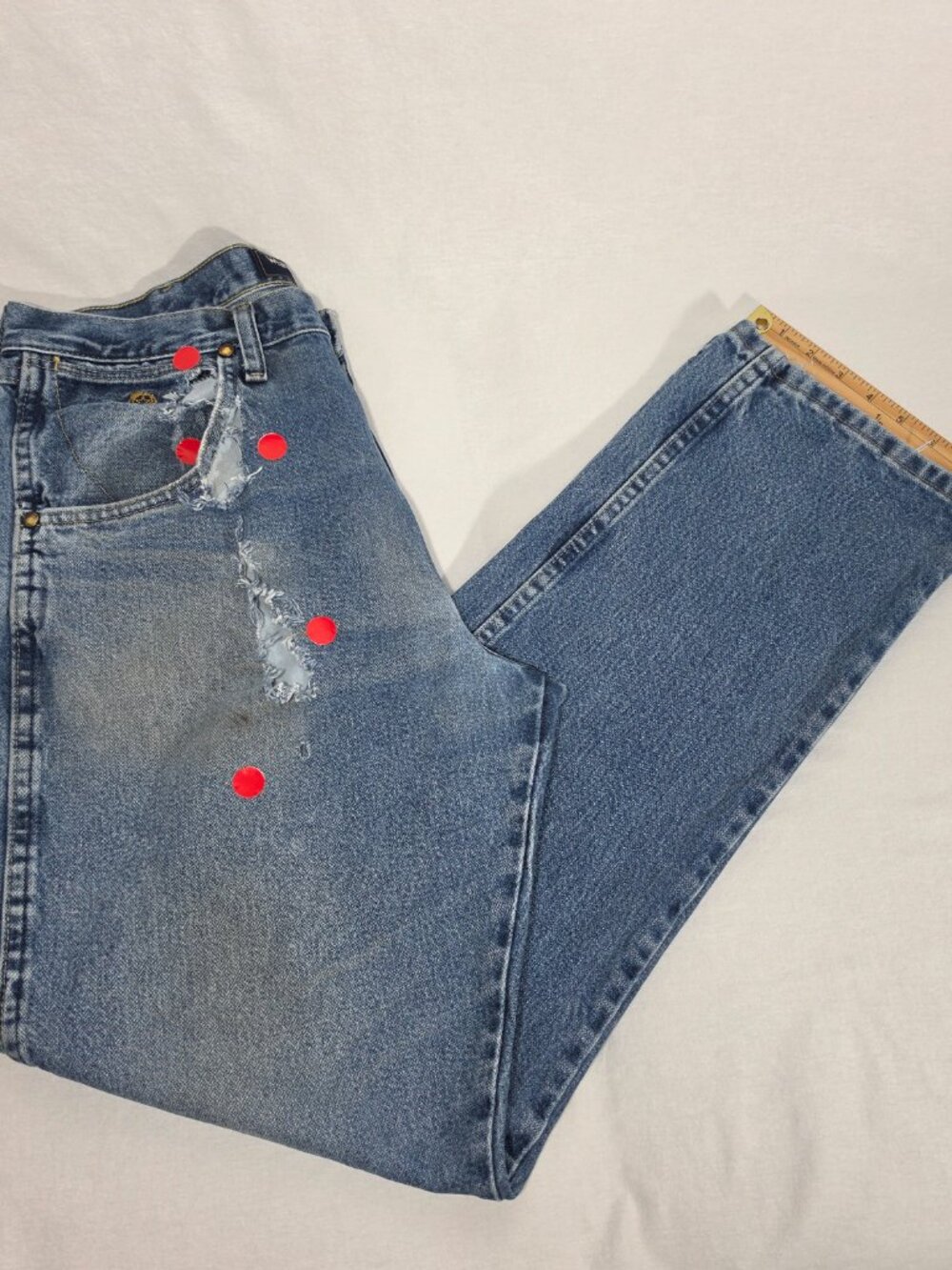 WRANGLER "George" GRUNGE Natural Fraying/Distressing TRASH Blue Jeans Men 34x34. - Picture 16 of 16